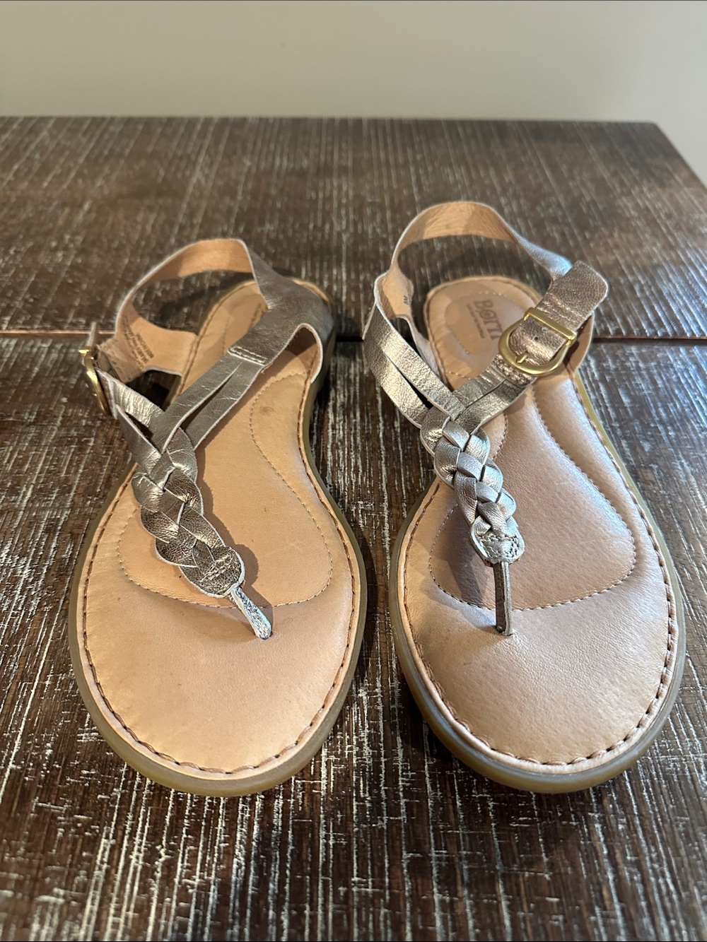 Born ~ Lake Panna Cotta Metallic Braided Thong Sandal ~ 8